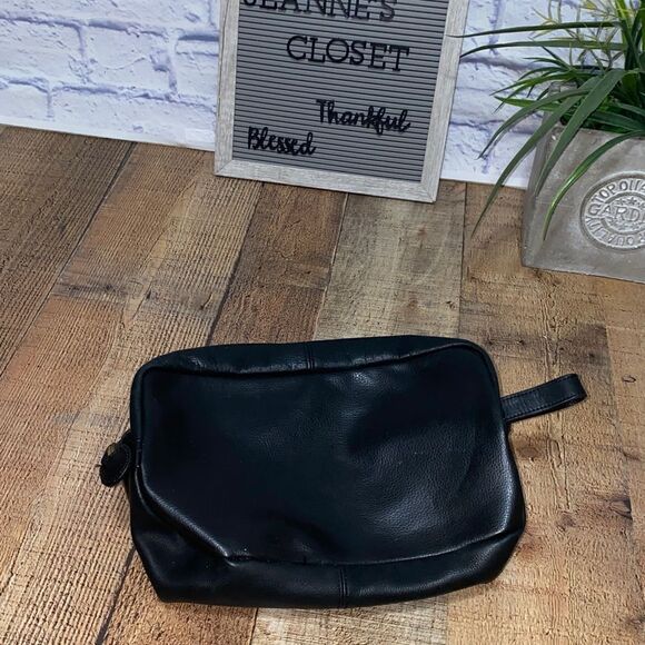 Fossil Soft Leather Black Travel Toiletry Bag Shaving Dopp Vintage - Picture 2 of 13